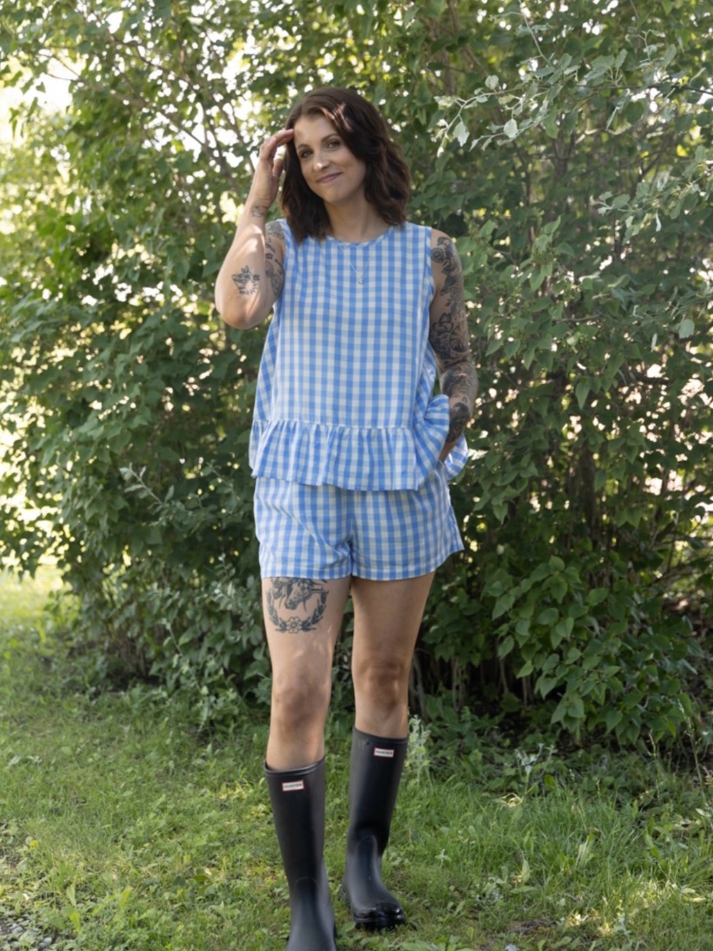 Smash + Tess Light Blue Gingham Sleeveless Romper